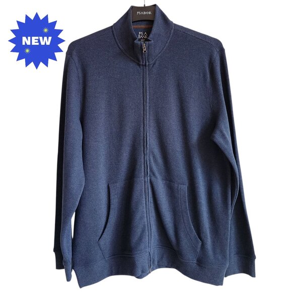 2XLT Full Zip Sweater Blue New Nwt Tall Jos A Bank Cotton Pockets Long Sleeve Sz - Picture 1 of 17
